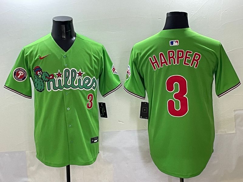 Men Philadelphia Phillies #3 Harper Green Sixth generation Joint Name Nike 2025 MLB Jersey style 4